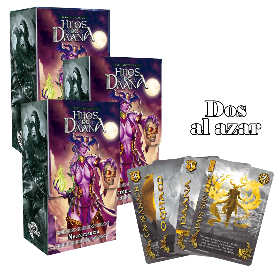 3 Relatos de Hijos de Daana - Necromancia + 2 cartas secretas al azar 3 Relatos de Hijos de Daana - Necromancia + 2 cartas secretas al azar
